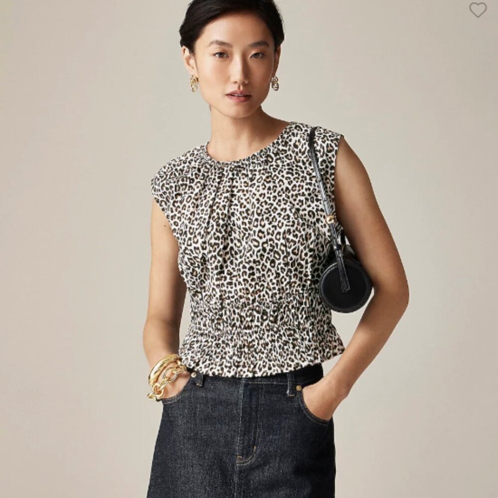 J.Crew Hyacinth Top in Leopard Cotton Poplin Small